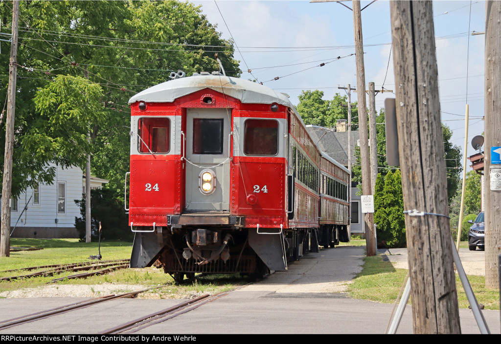 East Troy Electric's dinner train set waits its turn to board a NRHS Wisconsin Chapter lunch charter